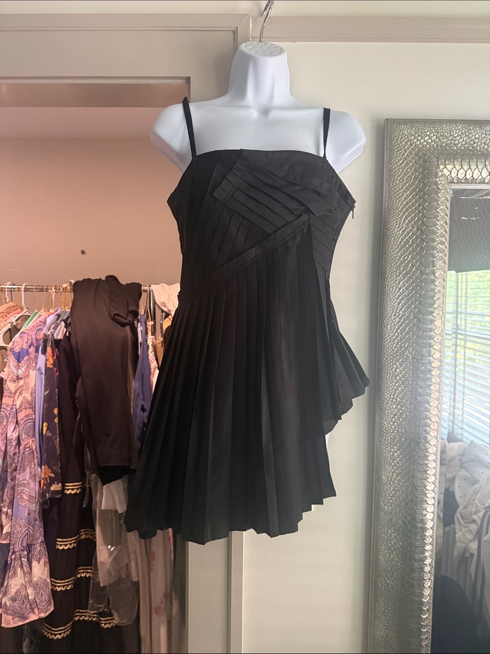 Derek Lam Black Asymmetrical Pleated Mini Dress